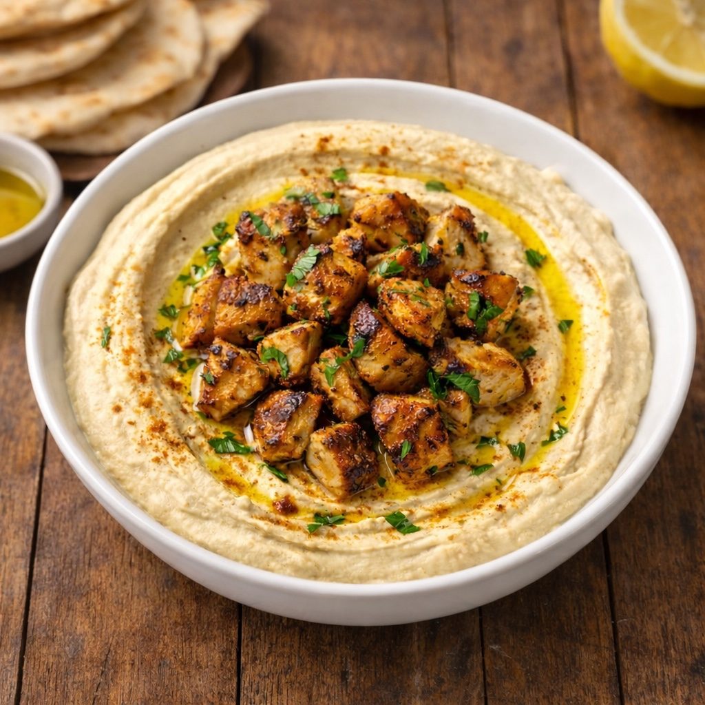 Hummus Deluxe with Chicken.