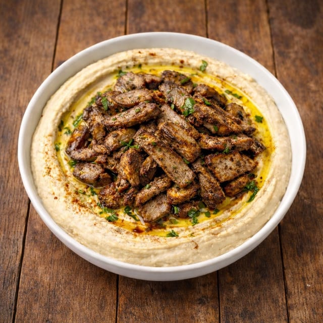 Hummus Deluxe with Gyro Meat.