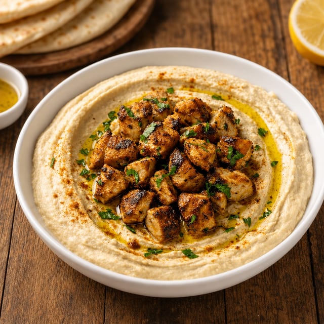 Hummus Deluxe with Chicken.